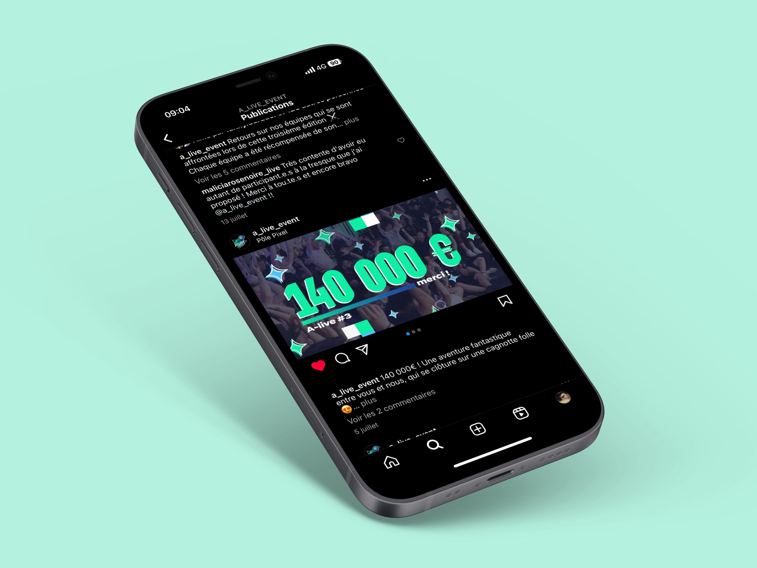 visuel de msie en situation de l'instagram d'A-live event montrant un post instagram