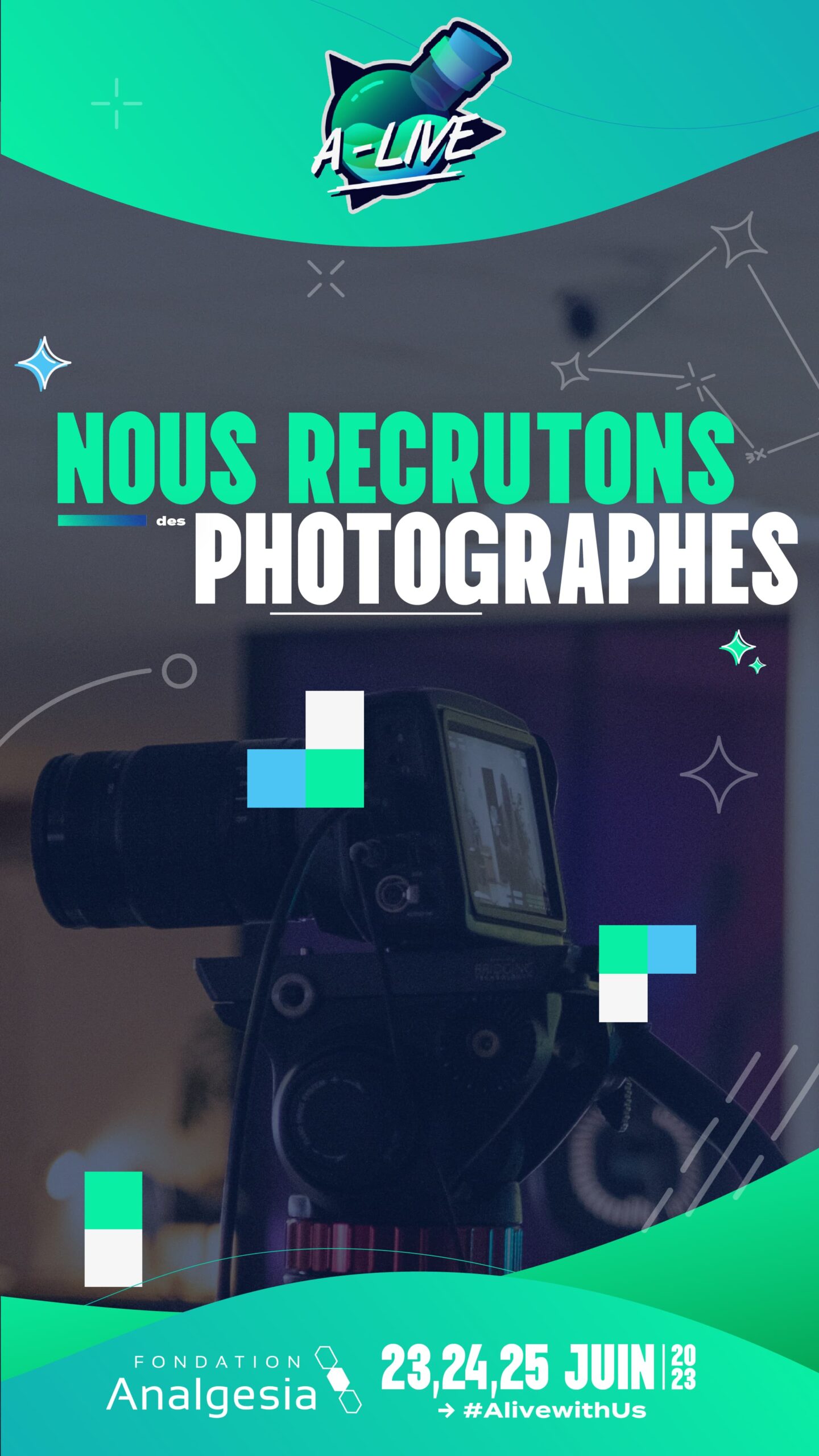 Story instagram avec la nouvelle direction artistique A-live 2023 mettant un avant que l'équipe recrute des photographes pour lévenement